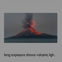 long exposure shows volcanic lightning